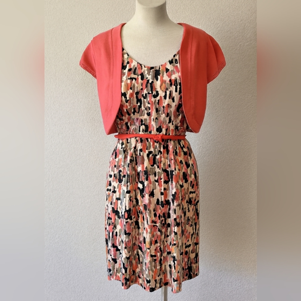 R&K Women's Sleeveless Dress with Pockets, Matching Belt, and Cardigan Size 8